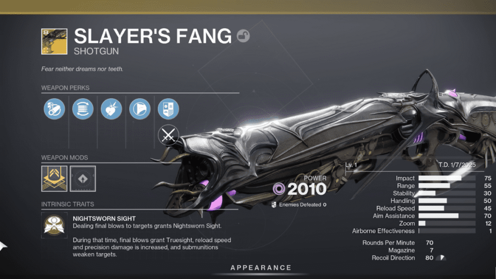 What is the Slayers Fang god roll? Essential perks you must have for this amazing sword.